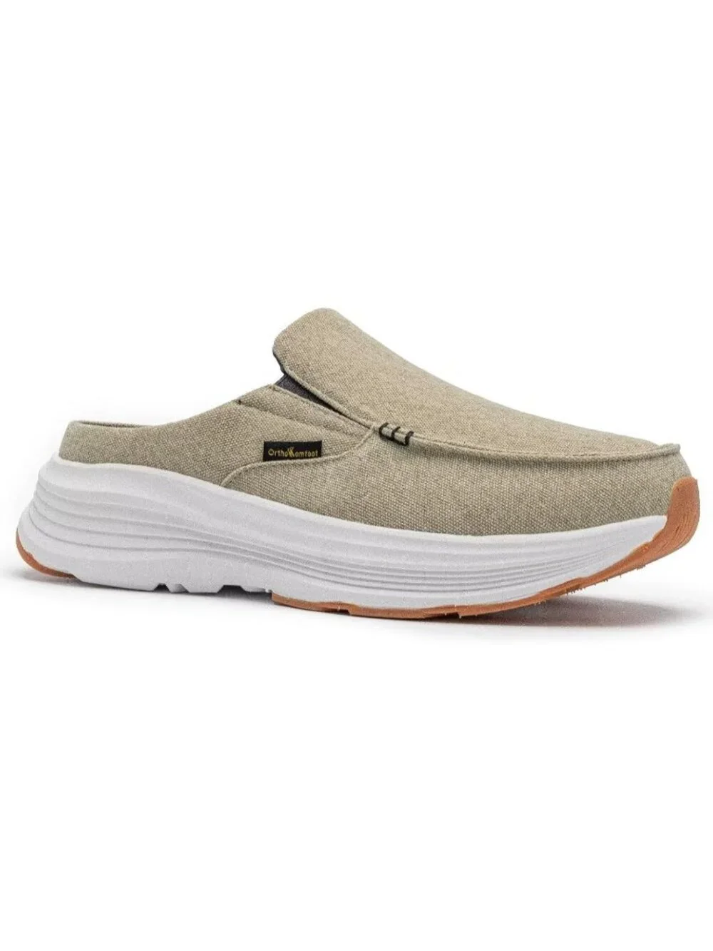 OrthoComfoot Men's Khaki Rubber Slip On Loafer Comfortable Non-Slip Casual Shoes